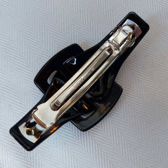 Vintage Barrette Bobby Pin Clip Paris Black Lucite Rhinestones 1990s - Picture 7 of 8